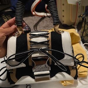 Steve Madden Black and White Satchel with Metallic Accents